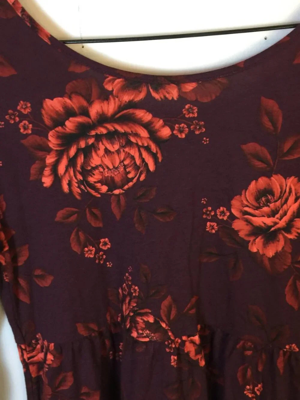 New! Old Navy Dress Girls XXL (18) Burgundy Red Floral Long Sleeve 100% Cotton